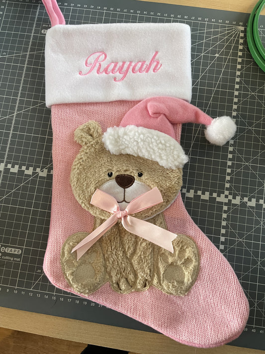 Pink teddy christmas stocking