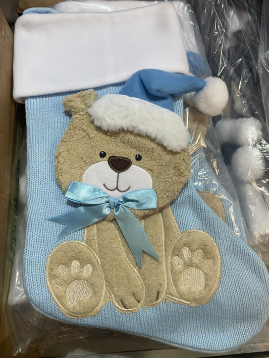 Blue teddy christmas stocking