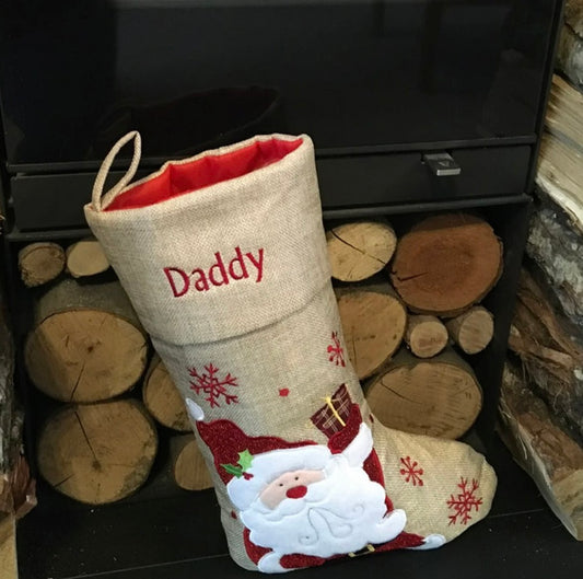 Santa Hessian delux Christmas stockings